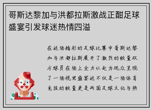哥斯达黎加与洪都拉斯激战正酣足球盛宴引发球迷热情四溢