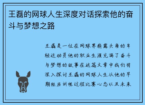 王磊的网球人生深度对话探索他的奋斗与梦想之路