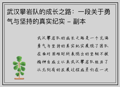 武汉攀岩队的成长之路：一段关于勇气与坚持的真实纪实 - 副本